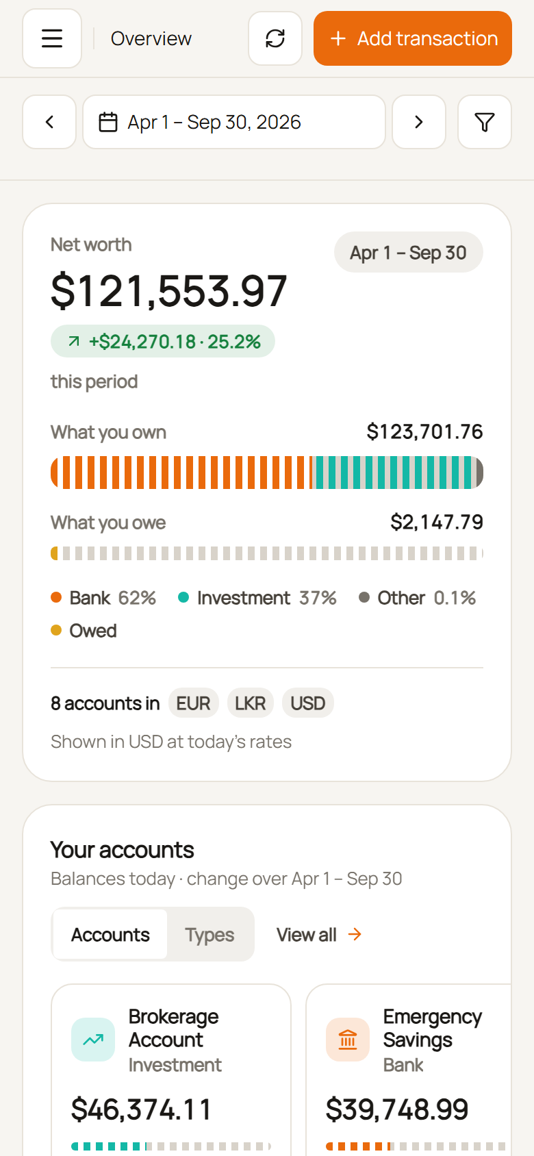 Let's Save Mobile dashboard screen
